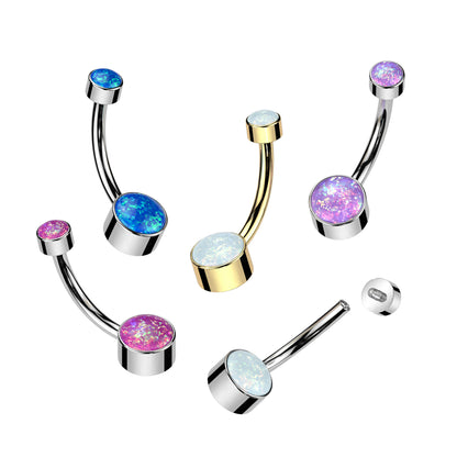 Round Bezel Set Double Opal Navel Bar