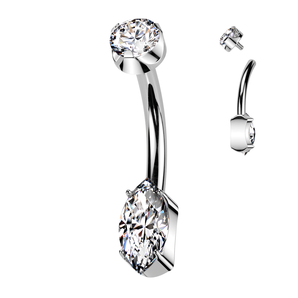 Navel Prong Set Marquise CZ Bottom With CZ Prong Set Top