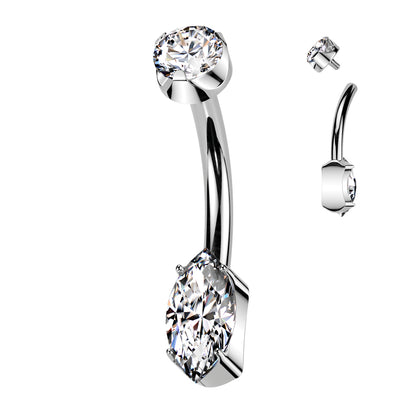 Navel Prong Set Marquise CZ Bottom With CZ Prong Set Top