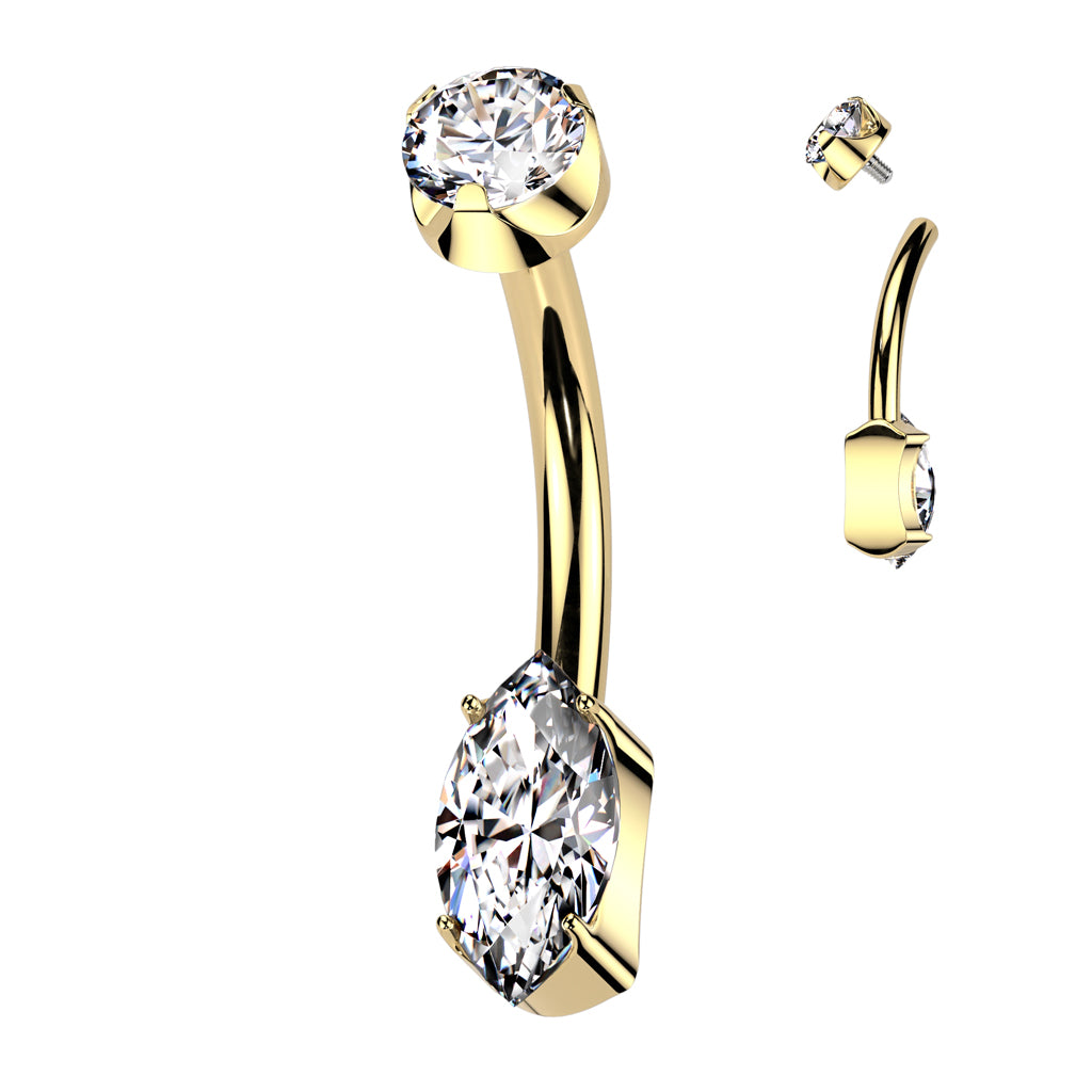 Navel Prong Set Marquise CZ Bottom With CZ Prong Set Top