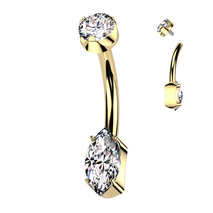 Navel Prong Set Marquise CZ Bottom With CZ Prong Set Top