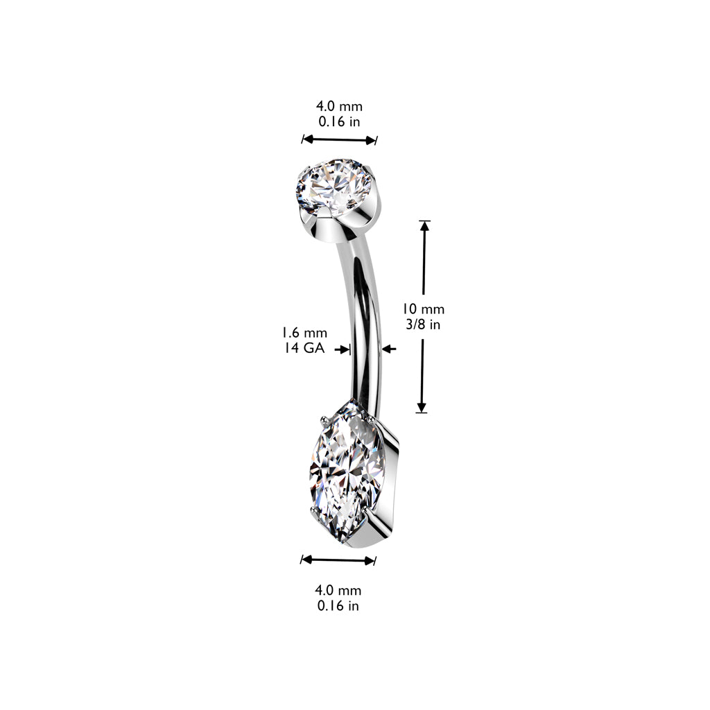 Navel Prong Set Marquise CZ Bottom With CZ Prong Set Top