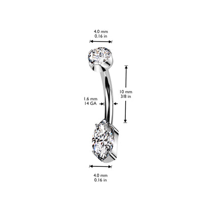 Navel Prong Set Marquise CZ Bottom With CZ Prong Set Top
