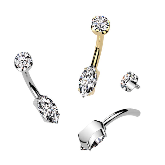 Navel Prong Set Marquise CZ Bottom With CZ Prong Set Top