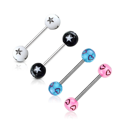 Assorted Color Stars or Hearts Patterned Barbell