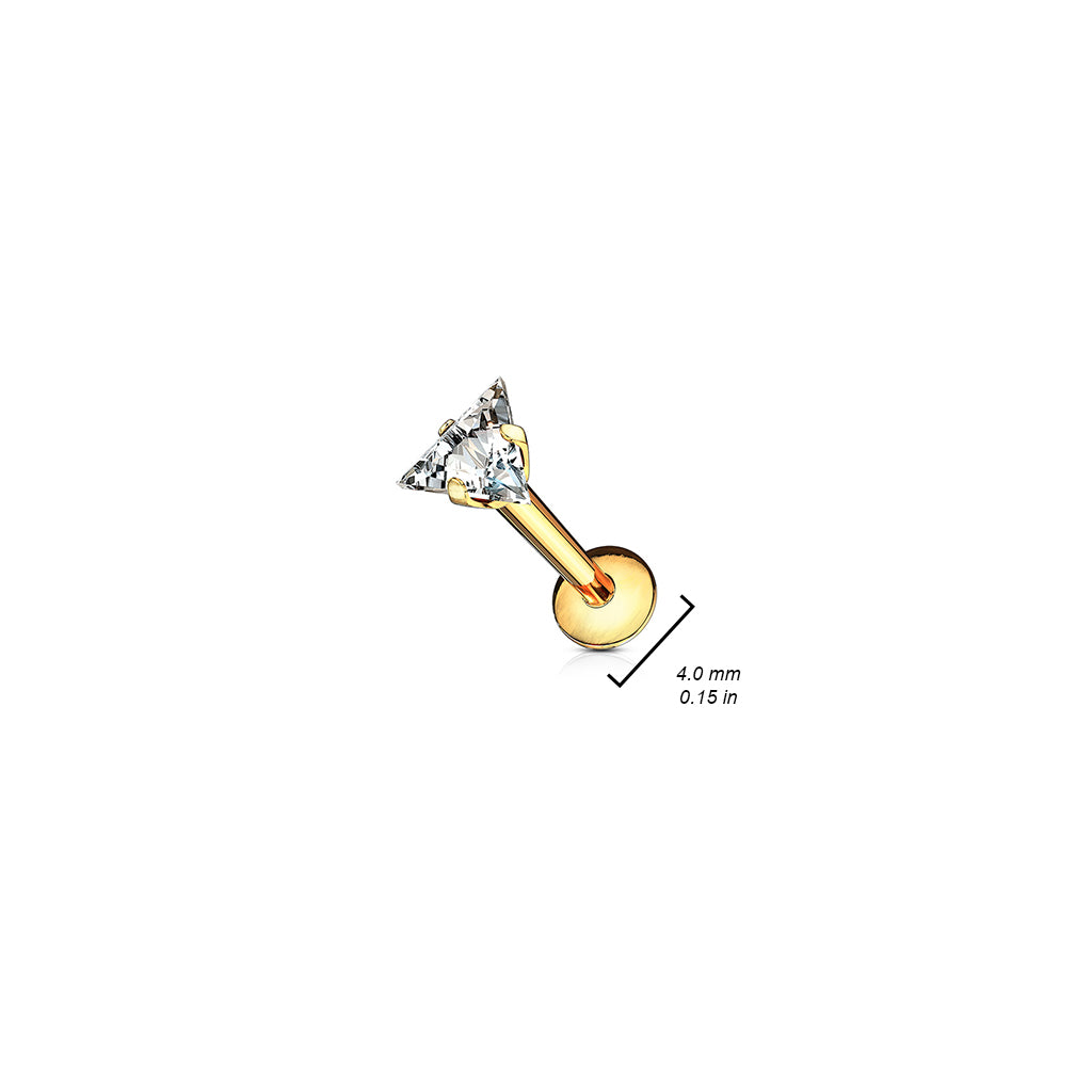 Triangle CZ Prong Set Labret, Flat Back Studs