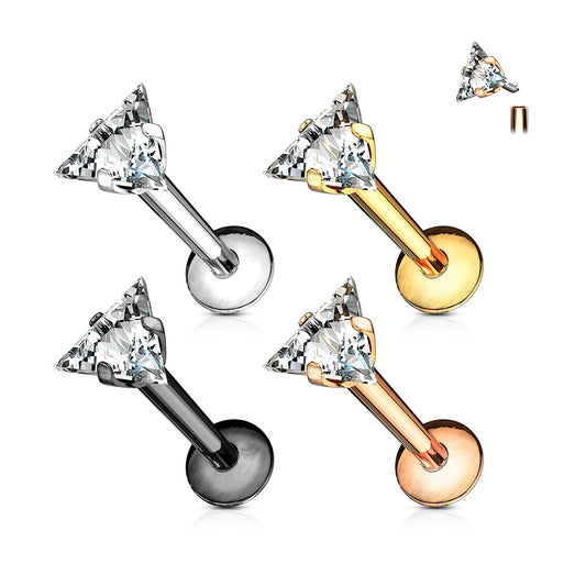 Triangle CZ Prong Set Labret, Flat Back Studs