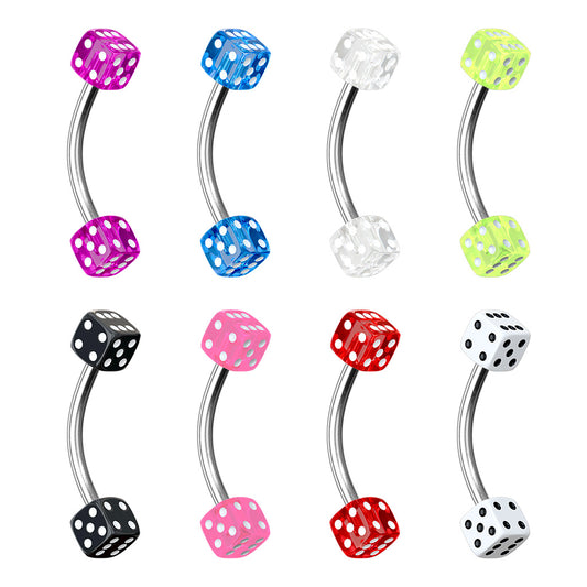 Curved Barbell w/ Small Acrylic Dice
