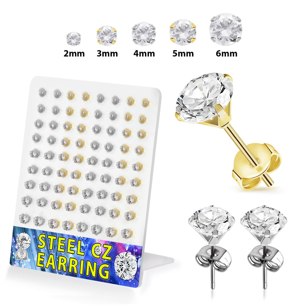 Clear Cubic Zirconia stone Ear studs